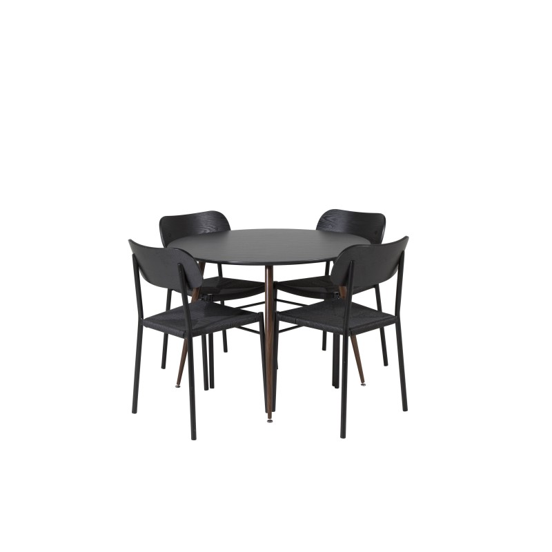 Plaza ümarlaud 100 cm - must top - pähkel jalad +Polly söögitool 2-pakk - must / must _4