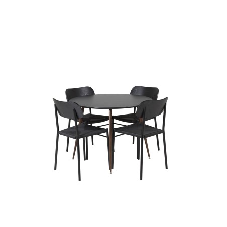 Plaza ümarlaud 100 cm - must top - pähkel jalad +Polly söögitool 2-pakk - must / must _4