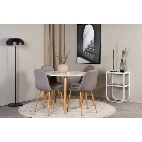Plaza Runt Matbord - Ek-Look / Vit - ø100*H75 +Polar Söögitool Tammejalad / hall kangas _4