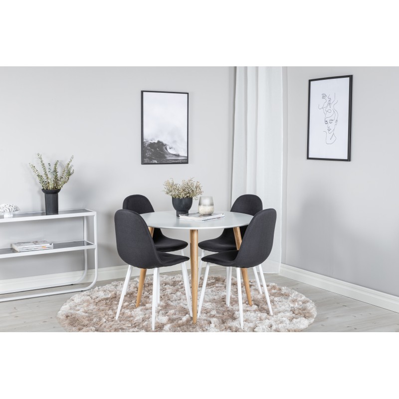 Plaza Runt Matbord – Ek-Look / Vit – ø100*H75 +Polar söögitool – valged jalad – must kangas _4