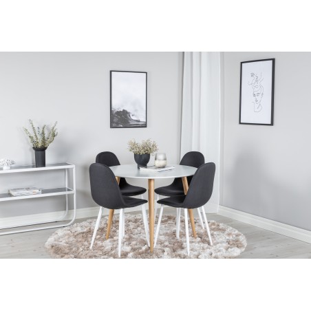 Plaza Runt Matbord – Ek-Look / Vit – ø100*H75 +Polar söögitool – valged jalad – must kangas _4