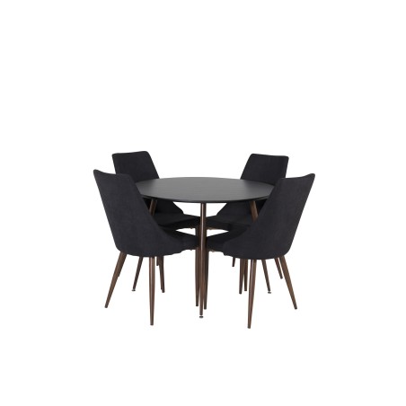 Plaza ümarlaud 100 cm - must top - pähkel jalad+Leone söögitool - pähkel jalad - must kangas_4