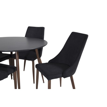 Plaza ümarlaud 100 cm - must top - pähkel jalad+Leone söögitool - pähkel jalad - must kangas_4