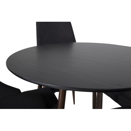 Plaza ümarlaud 100 cm - must top - pähkel jalad+Leone söögitool - pähkel jalad - must kangas_4