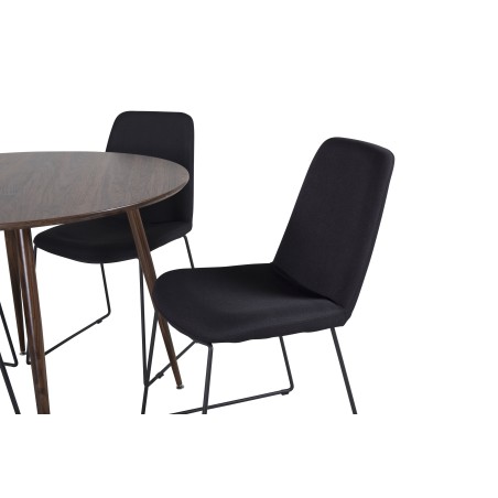 Plaza Ümarlaud 100 cm - Pähkel plaat - Pähkel jalad+Muce söögitool - Mustad jalad - Must kangas_4