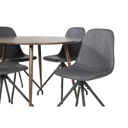 Plaza ümarlaud 100 cm - Pähkel plaat - Pähkel jalad+Pööramisfunktsiooniga söögitool Polar - mustad jalad - must PU_4