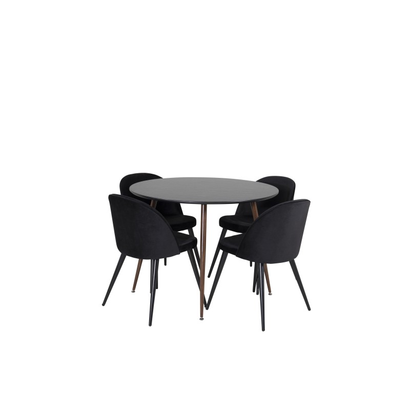 Plaza ümarlaud 100 cm - must top - pähkel jalad+velvet söögitool - must / must_4