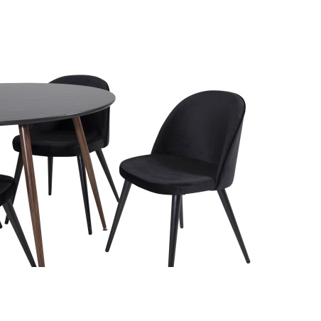 Plaza ümarlaud 100 cm - must top - pähkel jalad+velvet söögitool - must / must_4