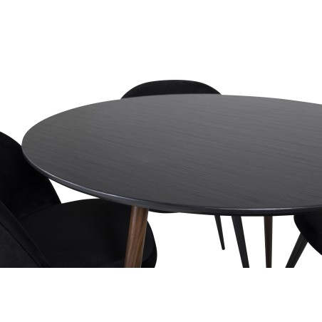 Plaza ümarlaud 100 cm - must top - pähkel jalad+velvet söögitool - must / must_4