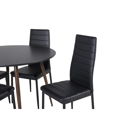 Plaza ümarlaud 100 cm - must top - pähkel jalad + õhuke kõrge seljatoega söögitool - mustad jalad - must PU_4