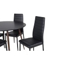 Plaza ümarlaud 100 cm - must top - pähkel jalad + õhuke kõrge seljatoega söögitool - mustad jalad - must PU_4