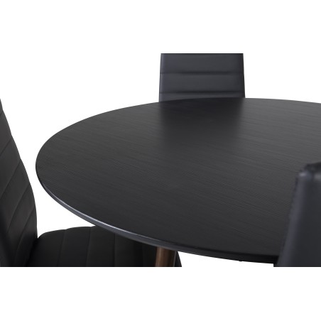 Plaza ümarlaud 100 cm - must top - pähkel jalad + õhuke kõrge seljatoega söögitool - mustad jalad - must PU_4