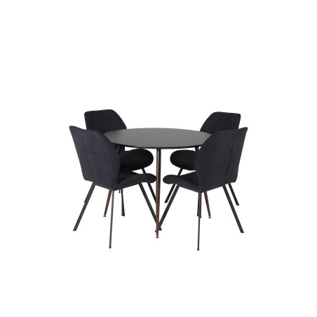Plaza ümarlaud 100 cm - must top - pähkel jalad+Gemma söögitool - mustad jalad - must kangas_4