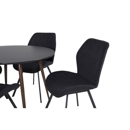 Plaza ümarlaud 100 cm - must top - pähkel jalad+Gemma söögitool - mustad jalad - must kangas_4