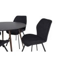 Plaza ümarlaud 100 cm - must top - pähkel jalad+Gemma söögitool - mustad jalad - must kangas_4