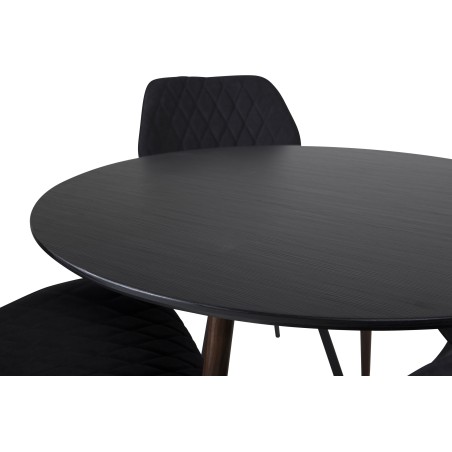 Plaza ümarlaud 100 cm - must top - pähkel jalad+Gemma söögitool - mustad jalad - must kangas_4
