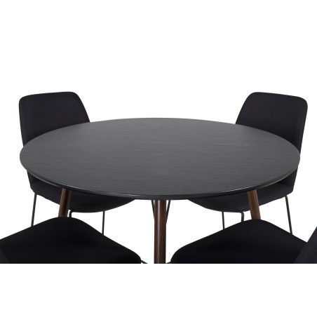 Plaza ümarlaud 100 cm - must top - pähkel jalad+Muce söögitool - mustad jalad - must kangas_4