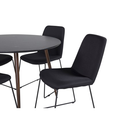 Plaza ümarlaud 100 cm - must top - pähkel jalad+Muce söögitool - mustad jalad - must kangas_4