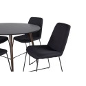 Plaza ümarlaud 100 cm - must top - pähkel jalad+Muce söögitool - mustad jalad - must kangas_4