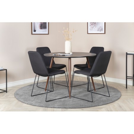 Plaza ümarlaud 100 cm - must top - pähkel jalad+Muce söögitool - mustad jalad - must kangas_4