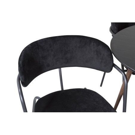 Plaza ümarlaud 100 cm - must top - pähkel jalad+nool tugitool - mustad jalad - Black Velvet_4