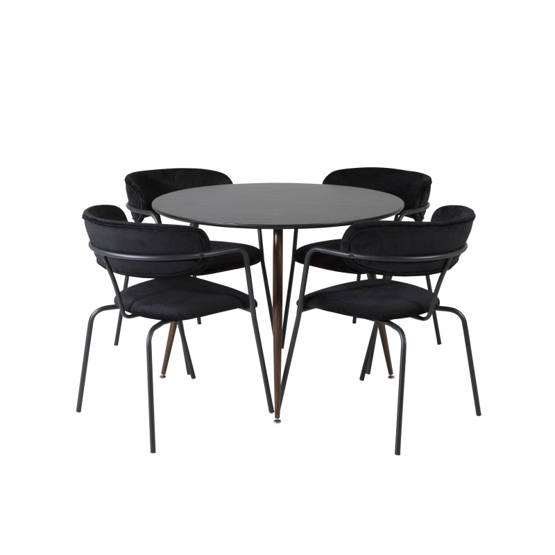 Plaza ümarlaud 100 cm - must top - pähkel jalad+nool tugitool - mustad jalad - Black Velvet_4