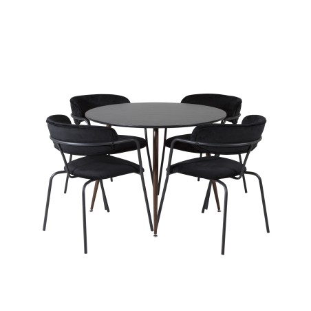 Plaza ümarlaud 100 cm - must top - pähkel jalad+nool tugitool - mustad jalad - Black Velvet_4