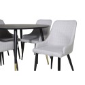 Dipp söögilaud - 115 cm - must / must messing+Plaza söögitool - mustad jalad - helehall kangas_4