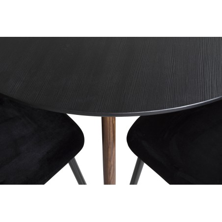Plaza ümarlaud 100 cm - must top - pähkel jalad+Polar söögitool - mustad jalad / Black Velvet -4