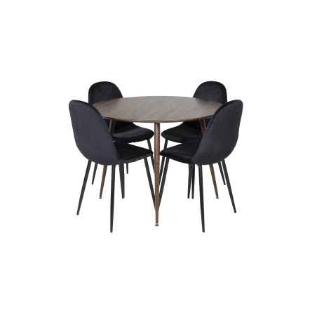 Plaza Ümarlaud 100 cm - Pähkel plaat - Pähkel jalad+Polar söögitool - Mustad jalad / Black Velvet 4