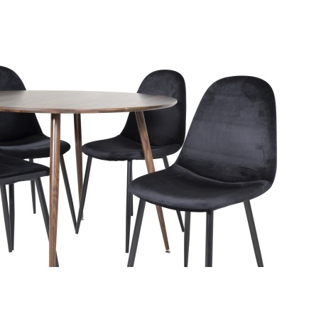 Plaza Ümarlaud 100 cm - Pähkel plaat - Pähkel jalad+Polar söögitool - Mustad jalad / Black Velvet 4