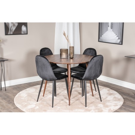 Plaza Ümarlaud 100 cm - Pähkel plaat - Pähkel jalad+Polar söögitool - Mustad jalad / Black Velvet 4