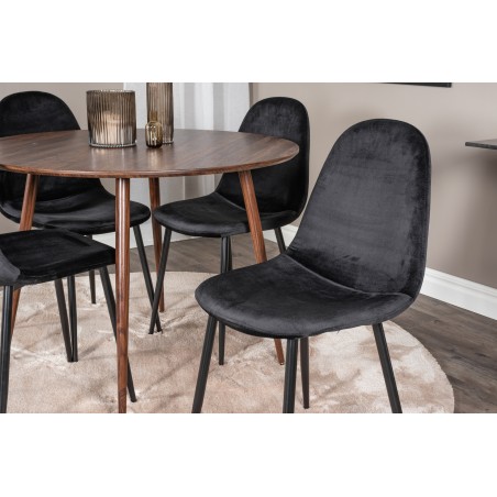 Plaza Ümarlaud 100 cm - Pähkel plaat - Pähkel jalad+Polar söögitool - Mustad jalad / Black Velvet 4