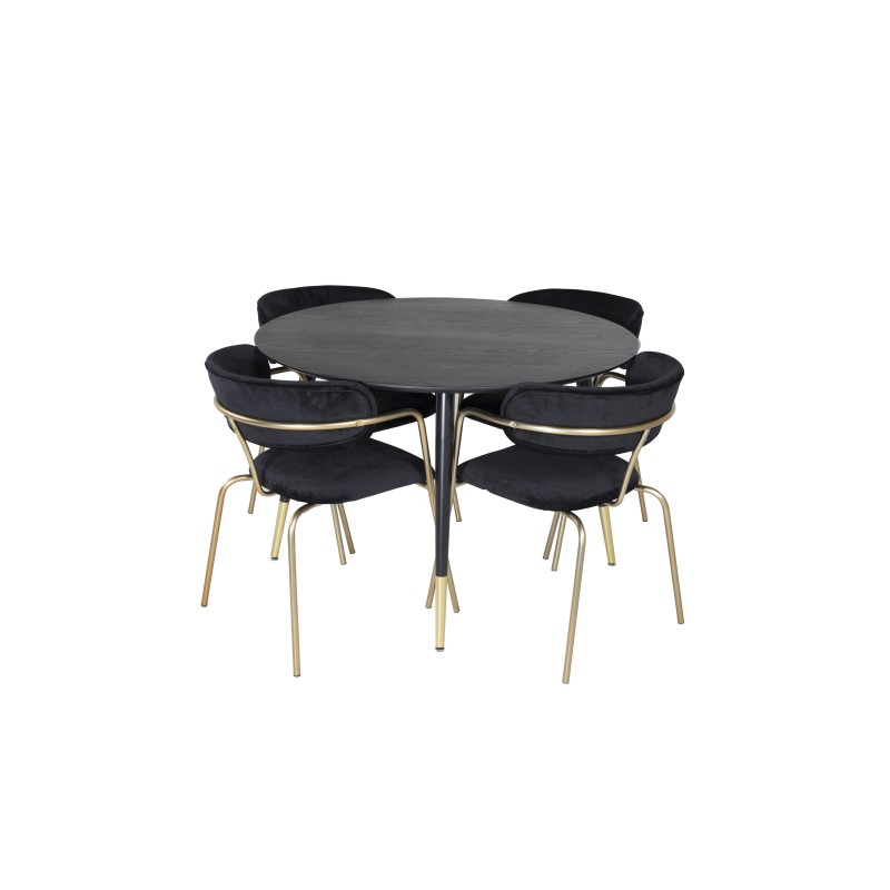 Dipp söögilaud - 115 cm - must / must messing+nool tugitool - messingist jalad - Black Velvet_4