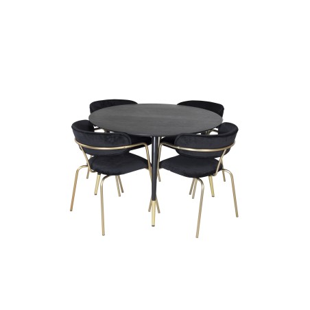 Dipp söögilaud - 115 cm - must / must messing+nool tugitool - messingist jalad - Black Velvet_4