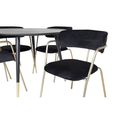 Dipp söögilaud - 115 cm - must / must messing+nool tugitool - messingist jalad - Black Velvet_4