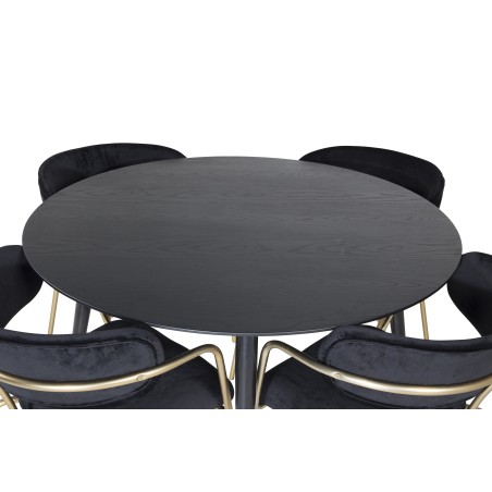 Dipp söögilaud - 115 cm - must / must messing+nool tugitool - messingist jalad - Black Velvet_4