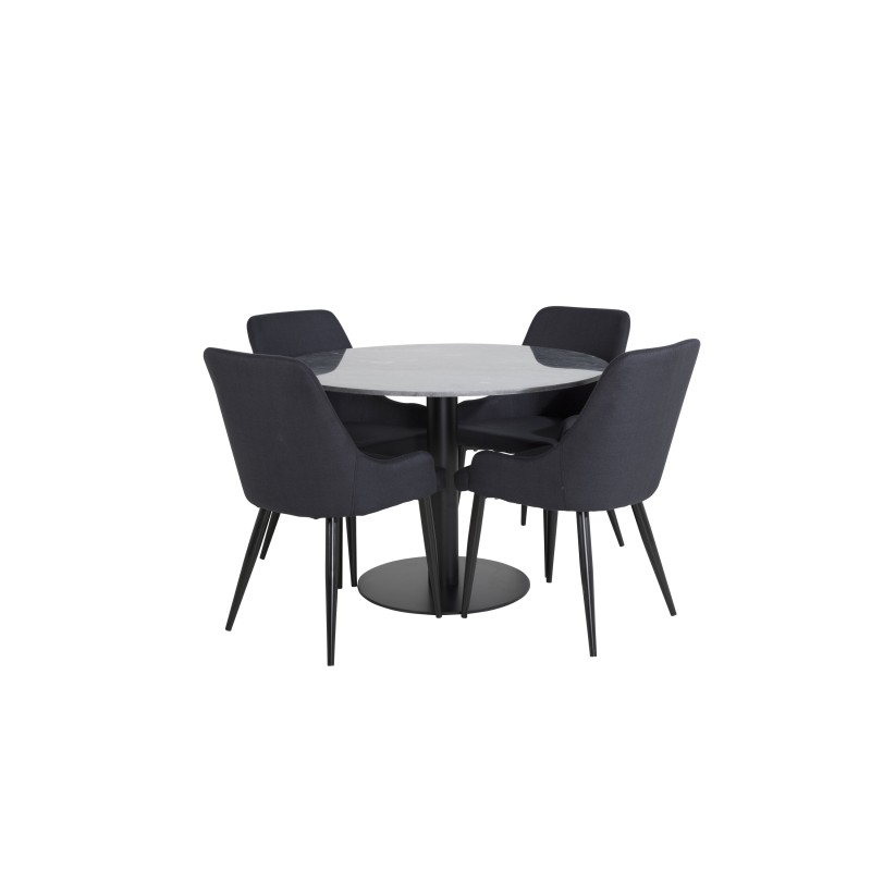 Estelle ümmargune söögilaud ø106 H75 - must / must+Plaza söögitool - mustad jalad - must kangas_4