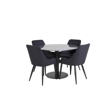 Estelle ümmargune söögilaud ø106 H75 - must / must+Plaza söögitool - mustad jalad - must kangas_4