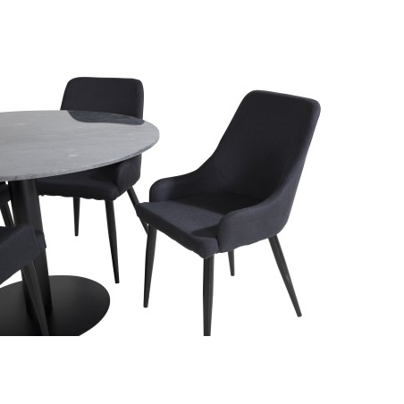 Estelle ümmargune söögilaud ø106 H75 - must / must+Plaza söögitool - mustad jalad - must kangas_4
