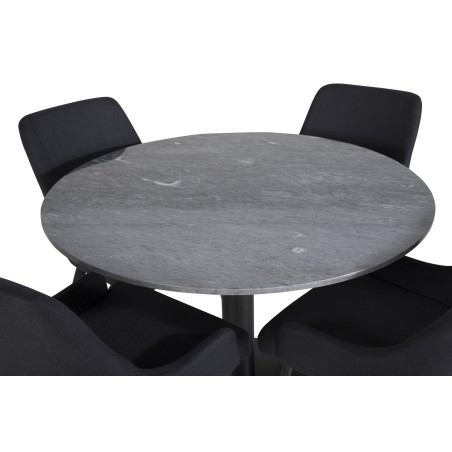 Estelle ümmargune söögilaud ø106 H75 - must / must+Plaza söögitool - mustad jalad - must kangas_4