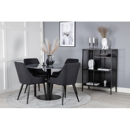 Estelle ümmargune söögilaud ø106 H75 - must / must+Plaza söögitool - mustad jalad - must kangas_4