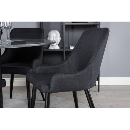 Estelle ümmargune söögilaud ø106 H75 - must / must+Plaza söögitool - mustad jalad - must kangas_4