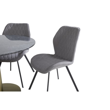 Estelle ümmargune söögilaud ø106 H75 - must / messing+Gemma söögitool - mustad jalad - hall kangas_4