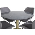 Estelle ümmargune söögilaud ø106 H75 - must / messing+Gemma söögitool - mustad jalad - hall kangas_4