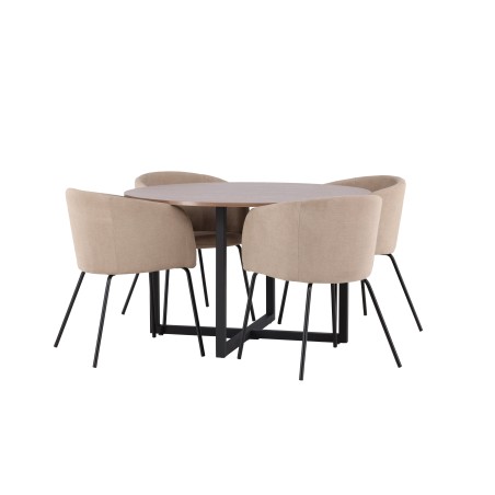 Durango söögilaud - must / pähkel MDF + Berit tool - must / beež kangas (polüesterlina) _4