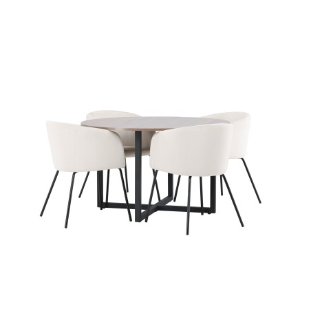 Durango söögilaud - must / pähkel MDF + Berit tool - must / beež samet _4