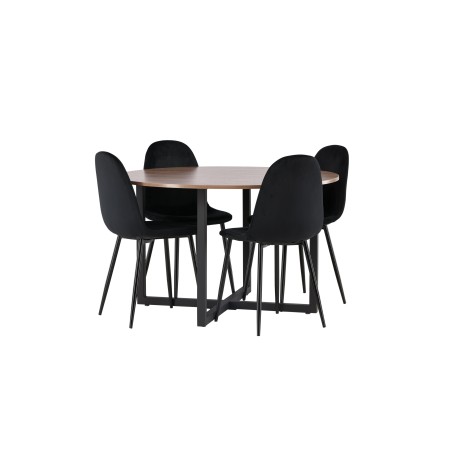 Durango söögilaud - must / pähkel MDF + söögitool Polar - mustad jalad / must samet _4
