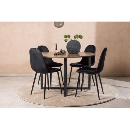 Durango söögilaud - must / pähkel MDF + söögitool Polar - mustad jalad / must samet _4