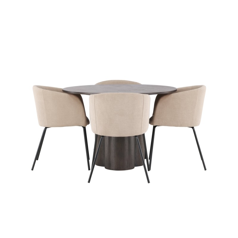 OliviaDining Table-Mocca/MoccaVeneer+Berittool-must/beež kangas (polüesterlina)_4